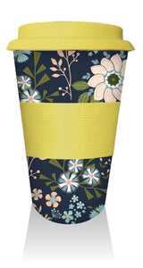 Eco Bamboo Cup Dark Flowers 400ml -   Great Gift Idea